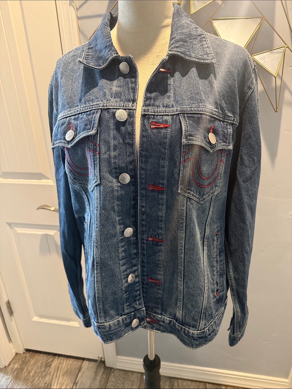 True Religion Blue Denim Jacket with Red Contrast Stitching